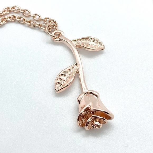 HANGING Rose Stem Rose Gold Necklace - Picture 3 of 8